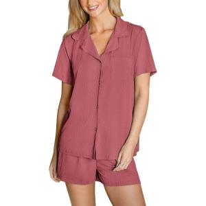 imageCUPSHE Button Down Pajama Shorts Set for Women 2 Piece Post Partum Lounge Shorts PJ SetsRust Red
