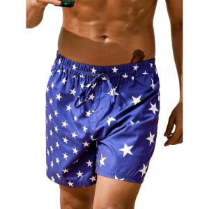 imageCUPSHE Mens Swim Trunks Board Shorts 55 Inch Inseam Mens Swim Shorts Pockets DrawstringIndigo BlueStars