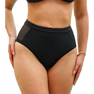 imageCUPSHE Womens Swimsuit Bikini Bottom High Waisted Quick Dry Mesh Side Bathing Suit Full Coverage Swim BottomBlack