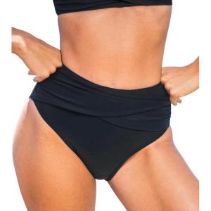 imageCUPSHE Womens Swimsuit Bikini Bottom Ruched Fashion High Waisted Bathing Suit Wrap Front Modern SwimwearBlack