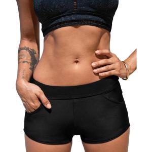 imageCUPSHE Womens Swimsuit Bikini Bottom Swim Board Shorts Quick Dry with Liner Pockets Full CoverageBlack