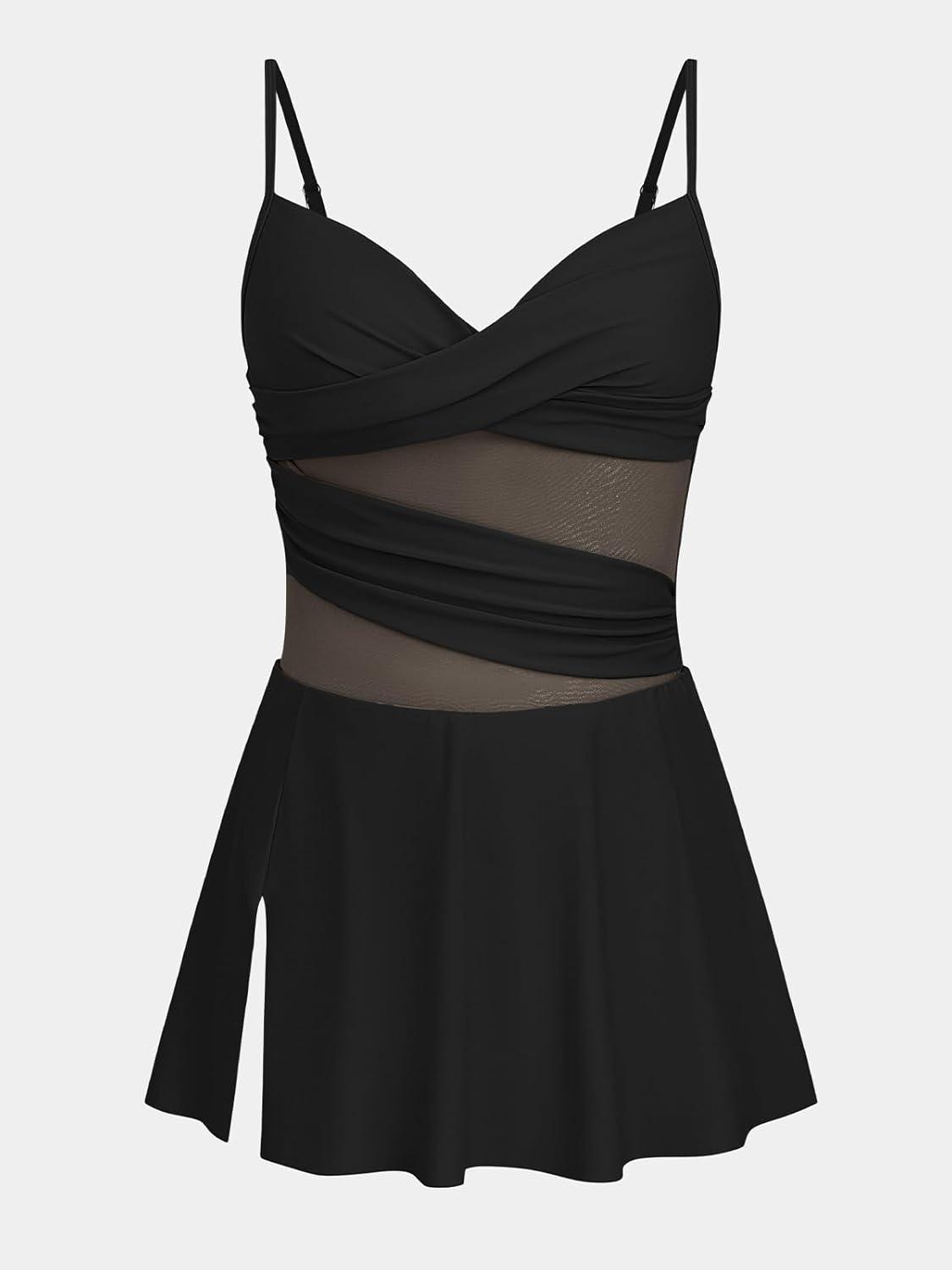 imageCUPSHE Womens One Piece Swim Dress Sweetheart Neck Wrapped Mesh Bathing Suit Adjustable Straps SwimsuitBlack