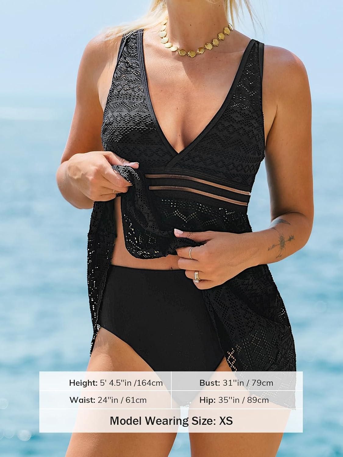 imageCUPSHE Womens One Piece Swimsuit Bathing Suit V Neck Swimdress Mesh Adjustable Wide Straps Swim SkirtBlackWhite