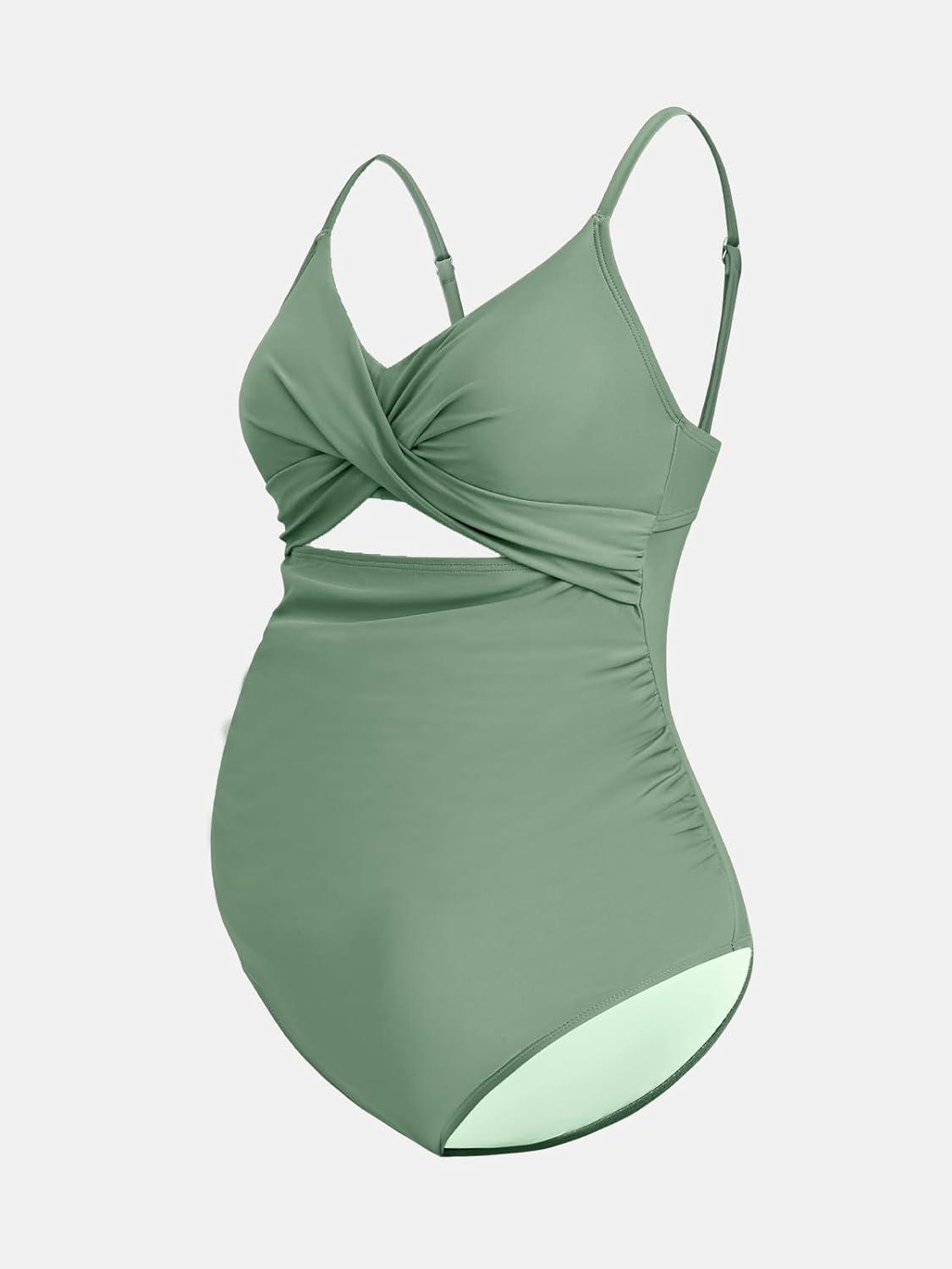 imageCUPSHE Womens One Piece Swimsuit Maternity Wrapped Front Ruched Pregnancy Bathing Suit Back Hook CutoutGreen