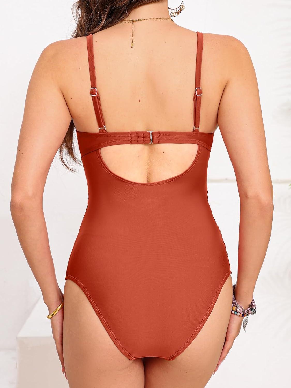 imageCUPSHE Womens One Piece Swimsuit Maternity Wrapped Front Ruched Pregnancy Bathing Suit Back Hook CutoutRed