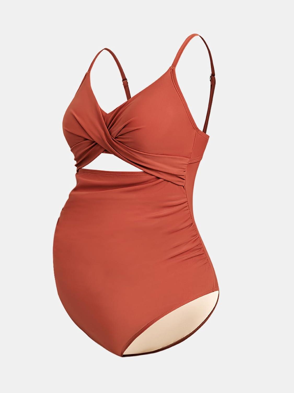 imageCUPSHE Womens One Piece Swimsuit Maternity Wrapped Front Ruched Pregnancy Bathing Suit Back Hook CutoutRed