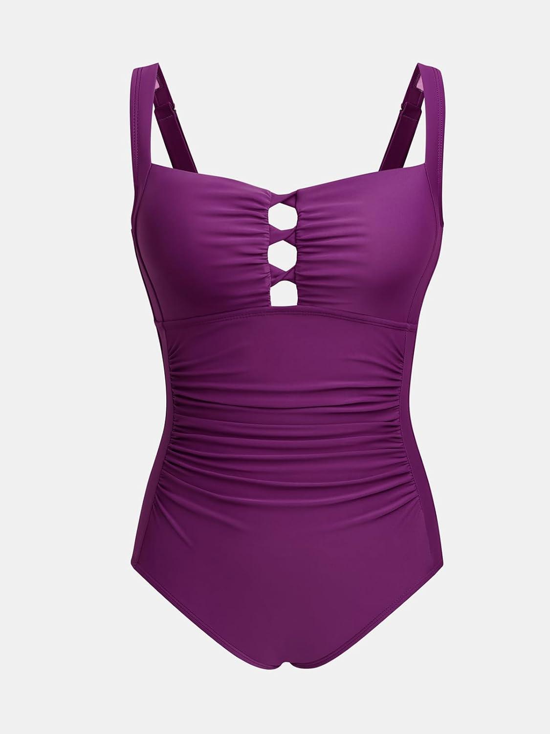 imageCUPSHE Womens One Piece Swimsuit Sweetheart Neck Wide Adjustable Straps Ruched Front Keyhole Bathing SuitDark Purple