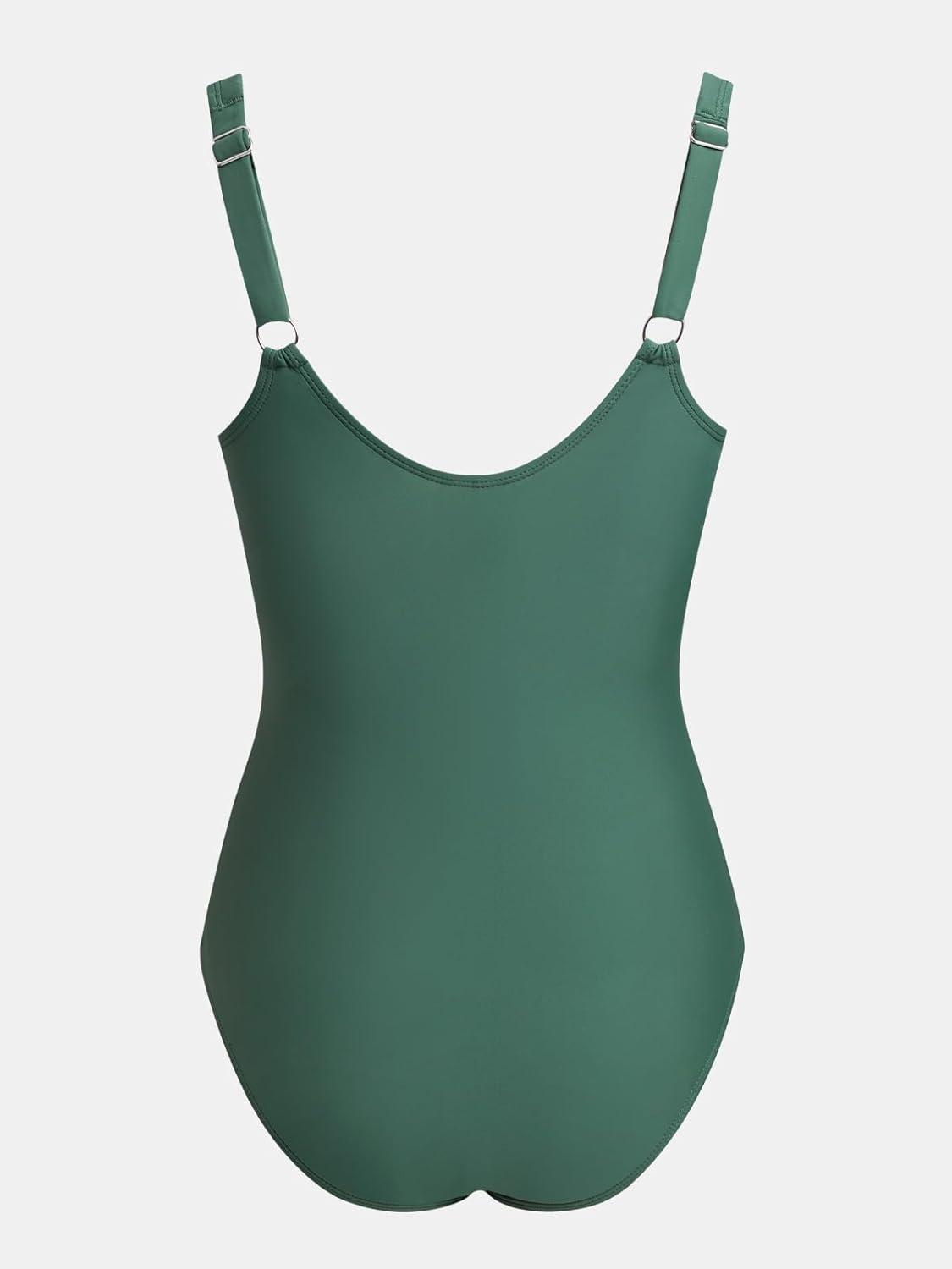 imageCUPSHE Womens One Piece Swimsuit Sweetheart Neck Wide Adjustable Straps Ruched Front Keyhole Bathing SuitGreen