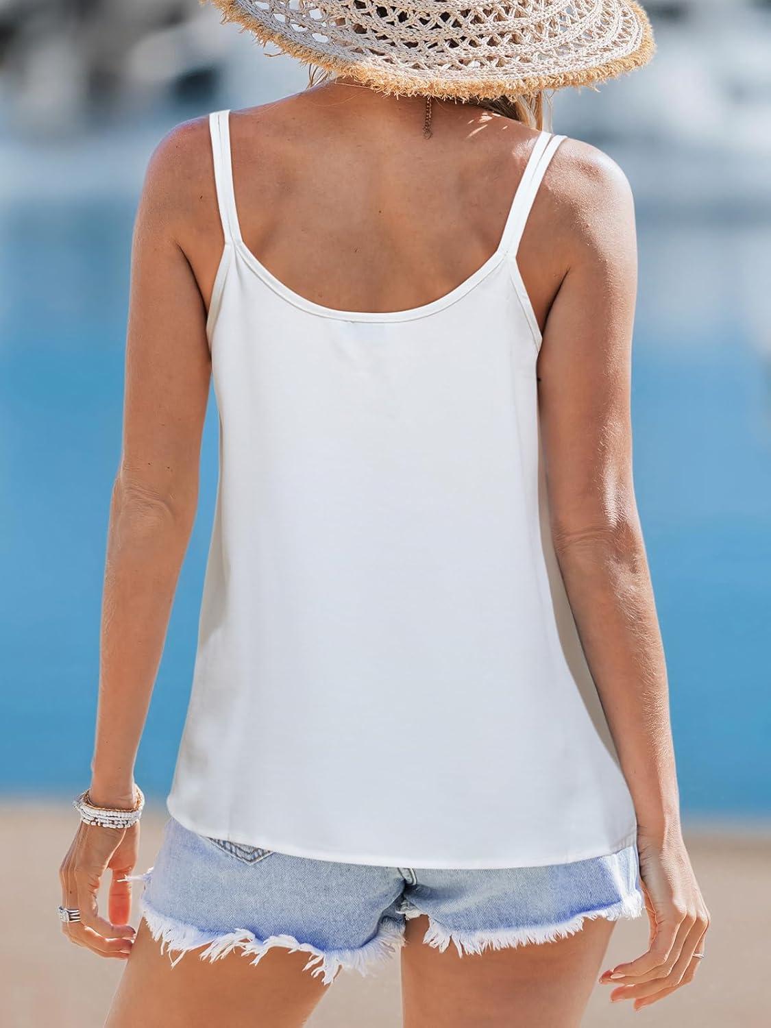 imageCUPSHE Womens Tank Tops Sleeveless Summer Top Spaghetti Strap Botton Down Shirts Beach Vacation Outfits CoverupsWhite