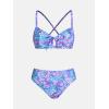 imageCUPSHE Womens Bikini Set Two Piece Bathing Suits Scoop Neck Crisscross Back Self Tie Mid Waisted Bottom Floral Cut OutPurple Blue Floral