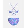 imageCUPSHE Womens Bikini Set Two Piece Bathing Suits Scoop Neck Crisscross Back Self Tie Mid Waisted Bottom Floral Cut OutPurple Blue Floral