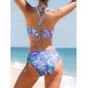 imageCUPSHE Womens Bikini Set Two Piece Bathing Suits Scoop Neck Crisscross Back Self Tie Mid Waisted Bottom Floral Cut OutPurple Blue Floral