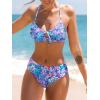 imageCUPSHE Womens Bikini Set Two Piece Bathing Suits Scoop Neck Crisscross Back Self Tie Mid Waisted Bottom Floral Cut OutPurple Blue Floral