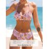 imageCUPSHE Womens Bikini Set Two Piece Bathing Suits Scoop Neck Crisscross Back Self Tie Mid Waisted Bottom Floral Cut OutPurple Floral