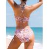 imageCUPSHE Womens Bikini Set Two Piece Bathing Suits Scoop Neck Crisscross Back Self Tie Mid Waisted Bottom Floral Cut OutPurple Floral