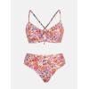 imageCUPSHE Womens Bikini Set Two Piece Bathing Suits Scoop Neck Crisscross Back Self Tie Mid Waisted Bottom Floral Cut OutPurple Floral