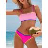 imageCUPSHE Womens Bikini Sets Colorblock Two Piece Swimsuit V Neck Bandeau Top Low Rise Cheeky Bottom SwimwearPinkYellow