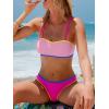 imageCUPSHE Womens Bikini Sets Colorblock Two Piece Swimsuit V Neck Bandeau Top Low Rise Cheeky Bottom SwimwearPinkYellow