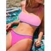 imageCUPSHE Womens Bikini Sets Colorblock Two Piece Swimsuit V Neck Bandeau Top Low Rise Cheeky Bottom SwimwearPinkYellow
