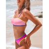 imageCUPSHE Womens Bikini Sets Colorblock Two Piece Swimsuit V Neck Bandeau Top Low Rise Cheeky Bottom SwimwearPinkYellow