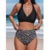 imageCUPSHE Womens Bikini Sets Two Piece Bathing Suit High Waisted V Neck Halter Front Twist Back Hook TexturedBlackDitsy