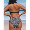 imageCUPSHE Womens Bikini Sets Two Piece Bathing Suit High Waisted V Neck Halter Front Twist Back Hook TexturedBlackDitsy