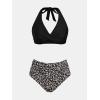 imageCUPSHE Womens Bikini Sets Two Piece Bathing Suit High Waisted V Neck Halter Front Twist Back Hook TexturedBlackDitsy