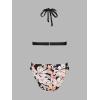 imageCUPSHE Womens Bikini Sets Two Piece Swimsuit Halter V Neck Back Hook Cutout Stitching Cheeky BottomBlackPink Floral