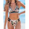 imageCUPSHE Womens Bikini Sets Two Piece Swimsuit Halter V Neck Back Hook Cutout Stitching Cheeky BottomBlackPink Floral