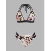 imageCUPSHE Womens Bikini Sets Two Piece Swimsuit Halter V Neck Back Hook Cutout Stitching Cheeky BottomBlackPink Floral