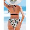 imageCUPSHE Womens Bikini Sets Two Piece Swimsuit Halter V Neck Back Hook Cutout Stitching Cheeky BottomBlackPink Floral
