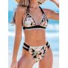 imageCUPSHE Womens Bikini Sets Two Piece Swimsuit Halter V Neck Back Hook Cutout Stitching Cheeky BottomBlackPink Floral