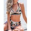imageCUPSHE Womens Bikini Sets Two Piece Swimsuit Halter V Neck Back Hook Cutout Stitching Cheeky BottomBlackPink Floral