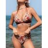 imageCUPSHE Womens Bikini Sets Two Piece Swimsuit Halter V Neck Back Hook Cutout Stitching Cheeky BottomBrownBeige Tropical