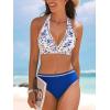 imageCUPSHE Womens Bikini Sets Two Piece Swimsuit High Waisted Halter Back Self Tie V Neck Textured Hollow OutWhiteBlue Floral