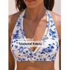 imageCUPSHE Womens Bikini Sets Two Piece Swimsuit High Waisted Halter Back Self Tie V Neck Textured Hollow OutWhiteBlue Floral