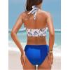 imageCUPSHE Womens Bikini Sets Two Piece Swimsuit High Waisted Halter Back Self Tie V Neck Textured Hollow OutWhiteBlue Floral