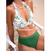imageCUPSHE Womens Bikini Sets Two Piece Swimsuit High Waisted Halter Back Self Tie V Neck Textured Hollow OutWhiteGreen Floral