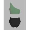 imageCUPSHE Womens Bikini Sets Two Piece Swimsuit High Waisted One Shoulder Color Block Ruched AsymmetricalBlackDark Green