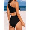 imageCUPSHE Womens Bikini Sets Two Piece Swimsuit High Waisted One Shoulder Color Block Ruched AsymmetricalBlackWhite