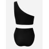 imageCUPSHE Womens Bikini Sets Two Piece Swimsuit High Waisted One Shoulder Color Block Ruched AsymmetricalBlackWhite