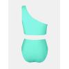 imageCUPSHE Womens Bikini Sets Two Piece Swimsuit High Waisted One Shoulder Color Block Ruched AsymmetricalMint GreenLight Blue
