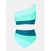 imageCUPSHE Womens Bikini Sets Two Piece Swimsuit High Waisted One Shoulder Color Block Ruched AsymmetricalMint GreenLight Blue