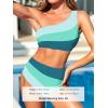 imageCUPSHE Womens Bikini Sets Two Piece Swimsuit High Waisted One Shoulder Color Block Ruched AsymmetricalMint GreenLight Blue