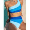 imageCUPSHE Womens Bikini Sets Two Piece Swimsuit High Waisted One Shoulder Color Block Ruched AsymmetricalRoyal BlueLight Blue