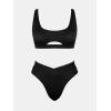 imageCUPSHE Womens Bikini Sets Two Piece Swimsuit High Waisted Square Neck Cutout Wide Straps Tank High Cut Cheeky BottomBlack