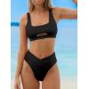 imageCUPSHE Womens Bikini Sets Two Piece Swimsuit High Waisted Square Neck Cutout Wide Straps Tank High Cut Cheeky BottomBlack