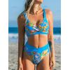 imageCUPSHE Womens Bikini Sets Two Piece Swimsuit High Waisted Twisted V Neck Adjustable Straps SwimwearBluePaisley