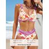 imageCUPSHE Womens Bikini Sets Two Piece Swimsuit High Waisted Twisted V Neck Adjustable Straps SwimwearIvoryPurpleFloral