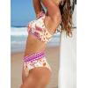 imageCUPSHE Womens Bikini Sets Two Piece Swimsuit High Waisted Twisted V Neck Adjustable Straps SwimwearIvoryPurpleFloral